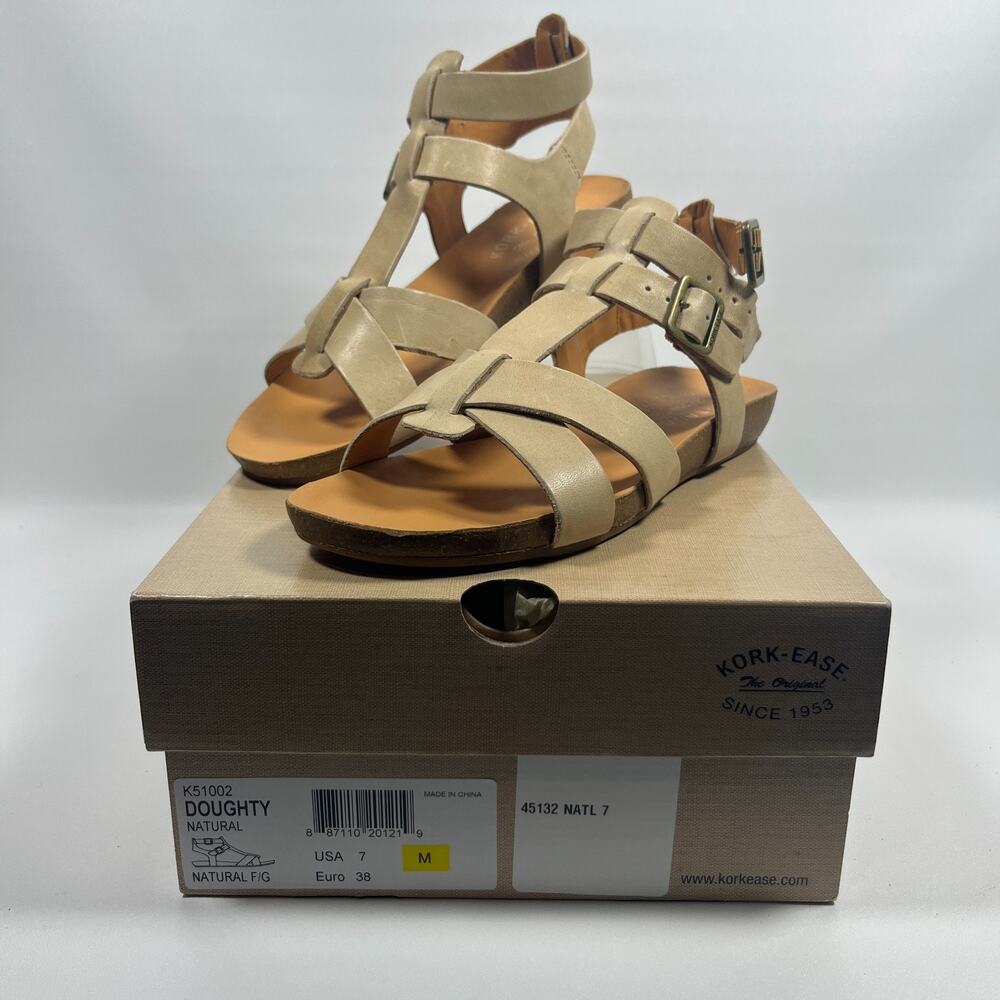 KORK EASE Sandals Womens 7M Doughty Leather Gladiator Buckle Strappy Beige NEW
